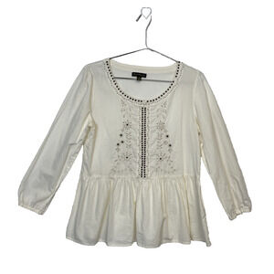 Sweet Magnolia Women's Ivory Boho Peasant Blouse - Size M
